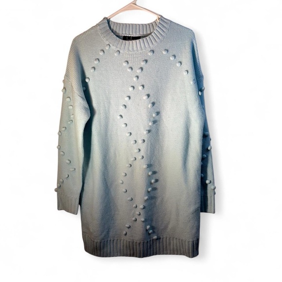 Lulu's Light Blue Knit Dress with Pom Pom Detailing - Picture 2 of 9